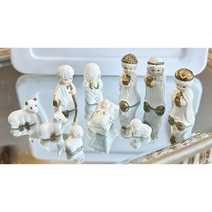 Vintage 10 Piece Juvenile Nativity Scene Fine Porcelain Figurines